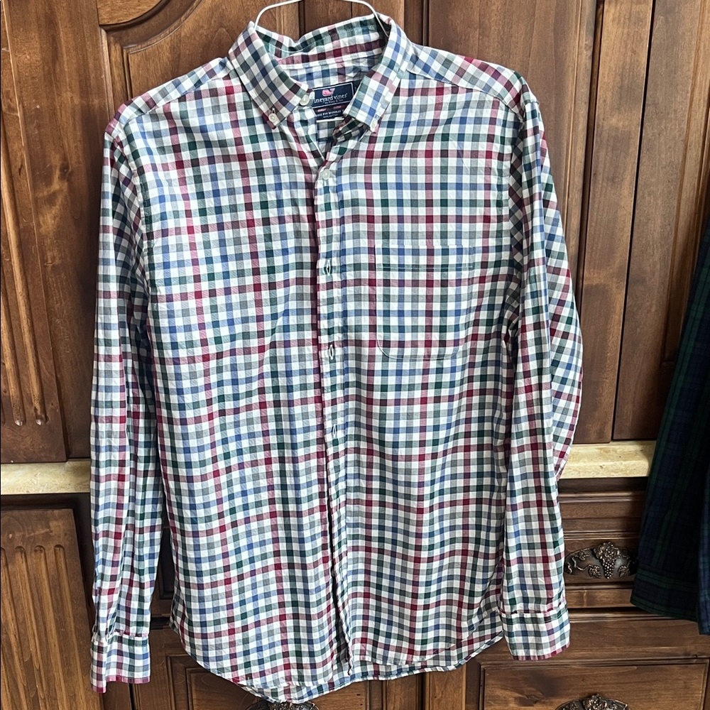 Vineyard Vines Red Blue Green Plaid Men's Shirt